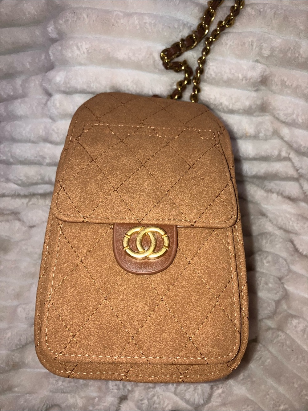 Adornia Brown Quilted Bag With Chain Strap and Side Pockets - Picture 8 of 16